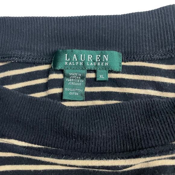 Lauren Ralph Lauren Womens Blouse Size XL Yellow Black Striped 3/4 Sleeve Top - Picture 4 of 8